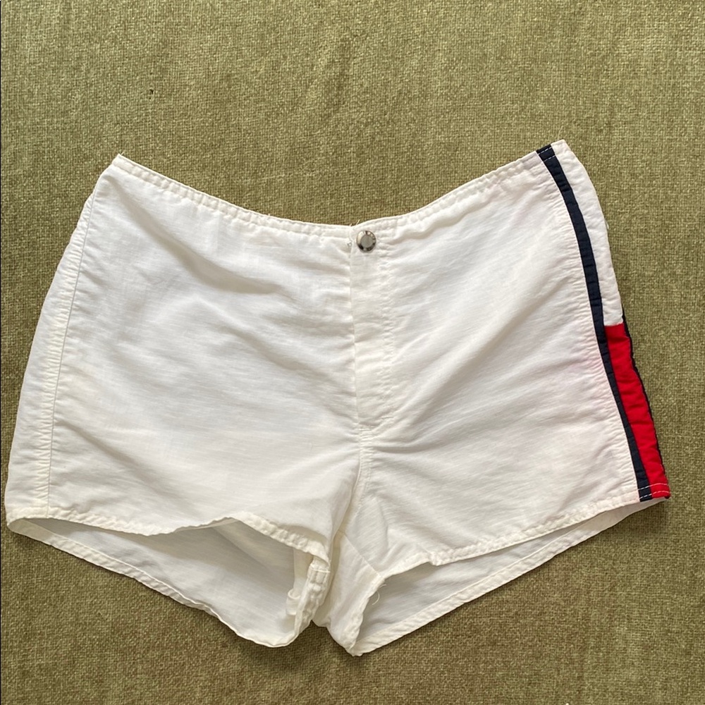 Tommy Hilfiger White Athletic Shorts with Red and Navy Side Stripe